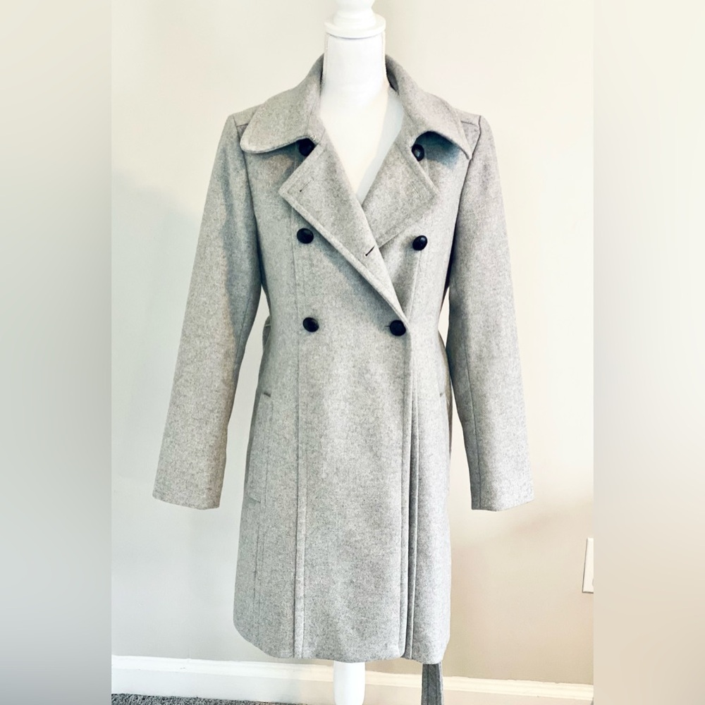Express Winter Peacoat Coat Soft Wool Blend Double Breasted Neutral Gray Medium - Picture 4 of 12
